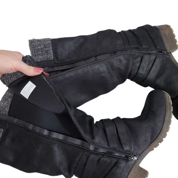 Celia | Radical Sweater Cuff Calf Height Moto Distressed Boots - Picture 6 of 10